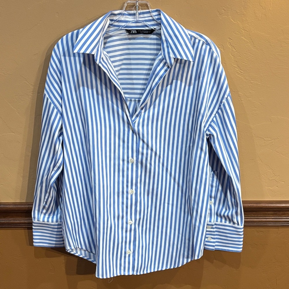 ZARA Striped Blue and White Shirt